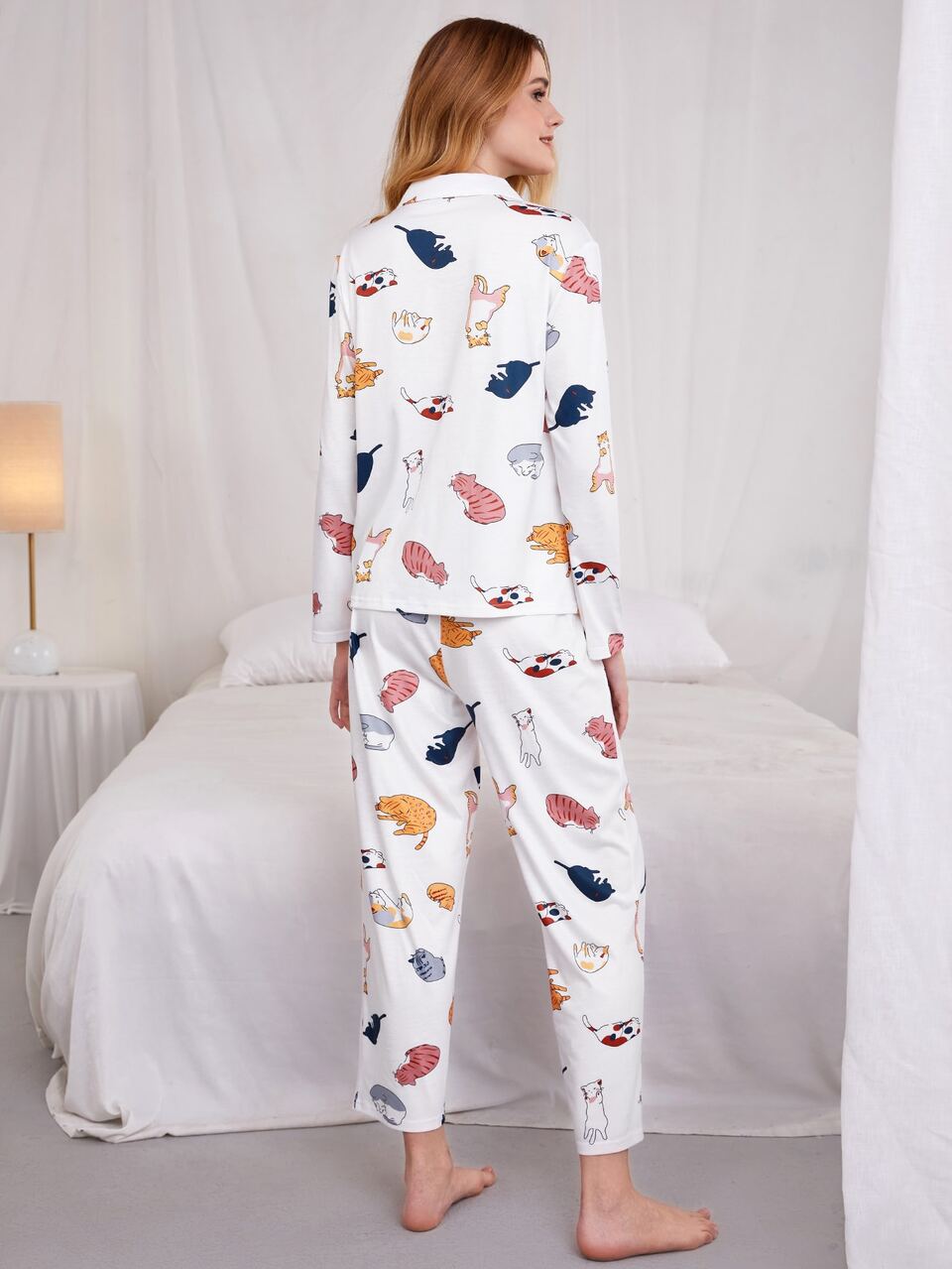 Cartoon Graphic Button Front Pajama Set