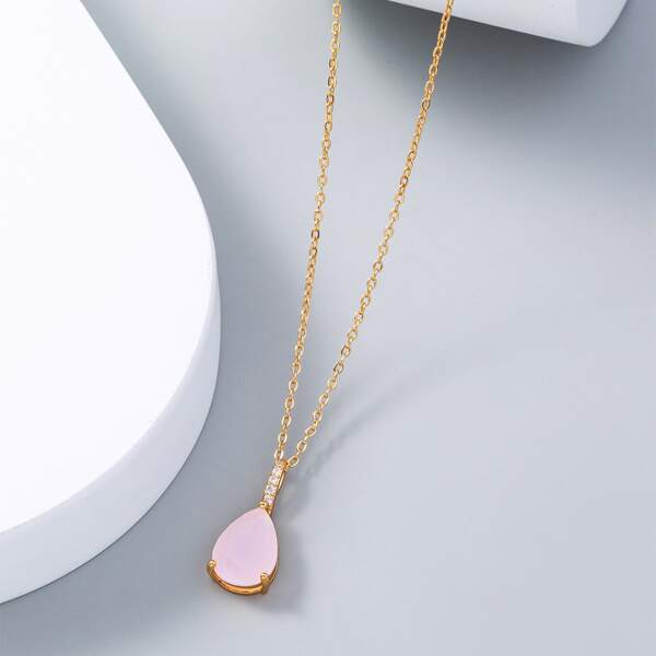 

Zircon Detail Water-drop Charm Necklace, Gold
