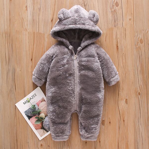 

Baby 3D Ear Hooded Teddy Jumpsuit, Grey