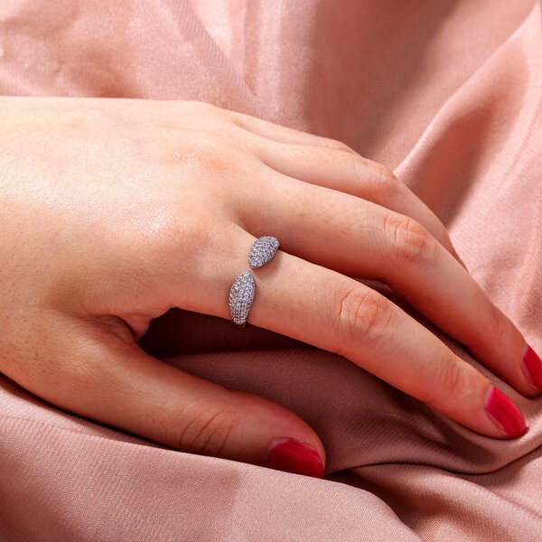 

Zircon Decor Cuff Ring, Silver