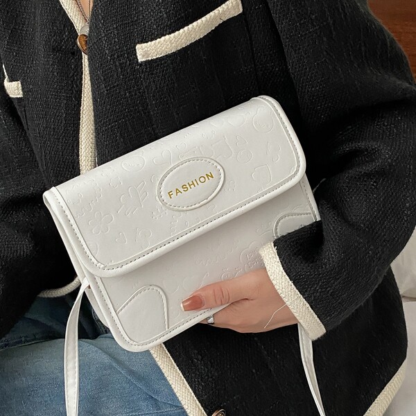 

Letter Graphic Flap Crossbody Bag, White