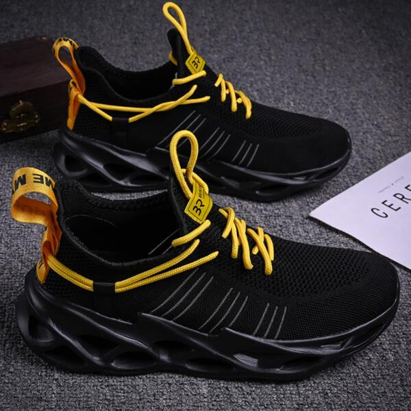 

Men Knit Detail Lace-Up Front Sneakers, Black