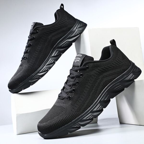 

Men Knit Detail Lace-up Front Sneakers, Black