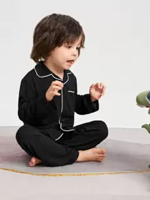 SHEIN Young Boy Patched Pocket Contrast Piping Lounge Set