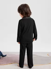 SHEIN Young Boy Patched Pocket Contrast Piping Lounge Set