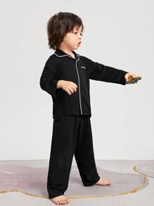 SHEIN Young Boy Patched Pocket Contrast Piping Lounge Set