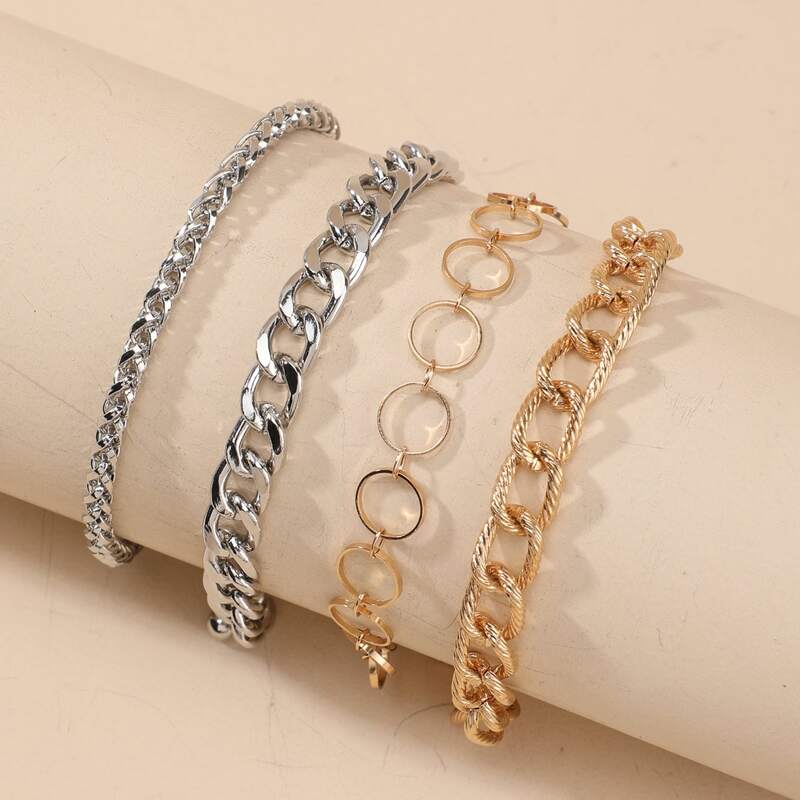 

4pcs Minimalist Chain Bracelet, Multicolor