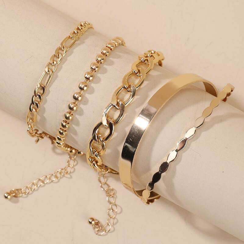 

5pcs Minimalist Chain Bracelet, Gold