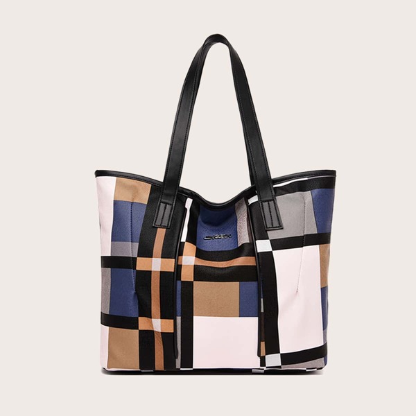 

Colorblock Letter Detail Shoulder Tote Bag, Multicolor