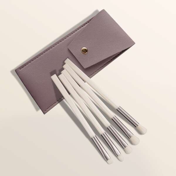 

5pcs Makeup Brush Set & 1pc Storage Bag, Apricot