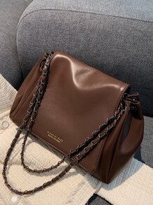 Bolso de hombro ligero, informal y minimalista con cadena para adolescentes, niñas, mujeres, estudiantes universitarios, novatos y trabajadores de cuello blanco, perfecto para la oficina, la universidad, el trabajo, los negocios, los desplazamientos, al aire libre, los viajes, las excursiones - Café integral - Ver 1