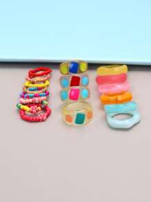 18入組隨機色花朵串珠戒指