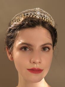 Cubic Zirconia Decor Crown Hair Accessory - Gold - View 1