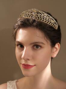 Cubic Zirconia Decor Crown Hair Accessory - Gold - View 2