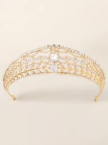 Cubic Zirconia Decor Crown Hair Accessory - Gold - View 3