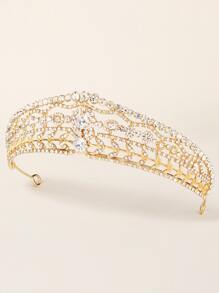 Cubic Zirconia Decor Crown Hair Accessory - Gold - View 4