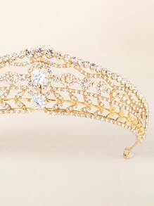 Cubic Zirconia Decor Crown Hair Accessory - Gold - View 5