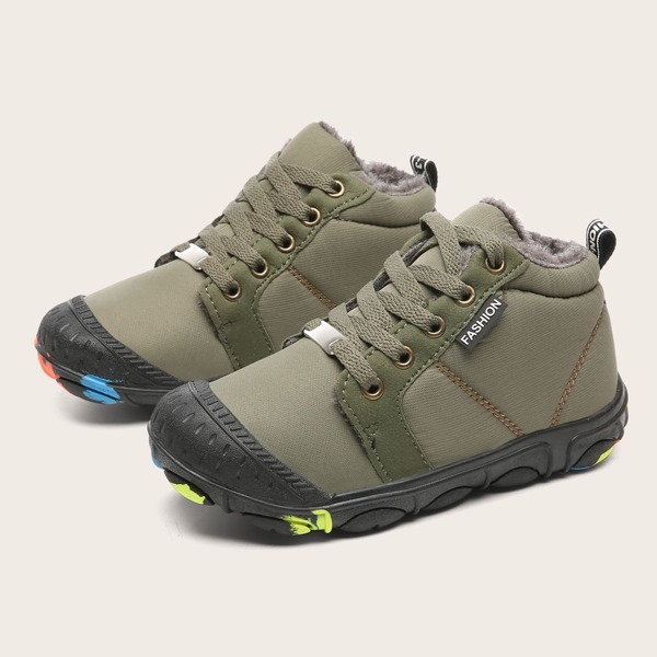 

Boys Plush Inside Lace-up Sneakers, Army green