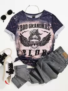 SHEIN LUNE Plus Skull & Letter Graphic Tee - Multicolor - View 1