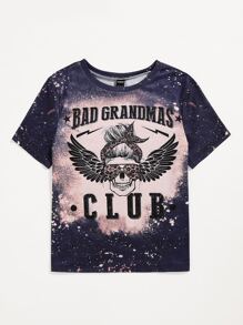 SHEIN LUNE Plus Skull & Letter Graphic Tee - Multicolor - View 4
