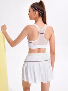 網紗拼接運動胸罩和網球褲裙套裝 - 彩色 - 查看 2