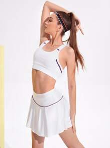 網紗拼接運動胸罩和網球褲裙套裝 - 彩色 - 查看 5