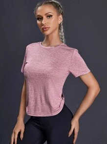 Easithlete Solid Raglan Sleeve Sports Tee Gym Topworkout Tank Top - Dusty Pink - View 5