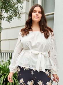 SHEIN Frenchy Plus Belted Bardot Schiffy Top