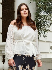SHEIN Frenchy Plus Belted Bardot Schiffy Top
