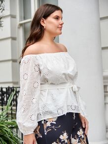 SHEIN Frenchy Plus Belted Bardot Schiffy Top