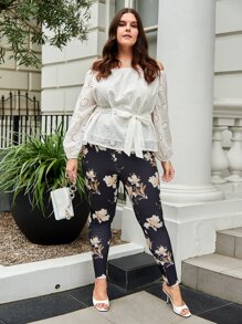 SHEIN Frenchy Plus Belted Bardot Schiffy Top