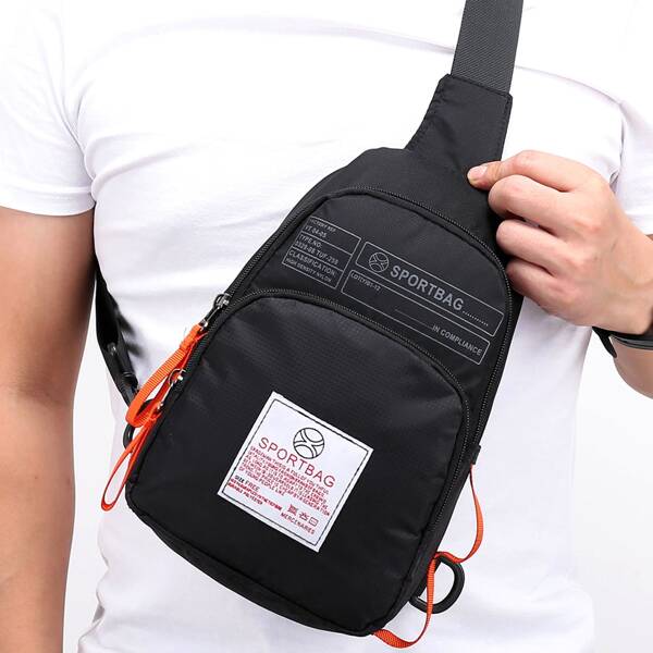 

Men Letter Graphic Sling Bag, Black