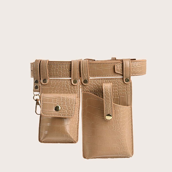 

Croc Embossed Multi-Compartment Fanny Pack, Khaki