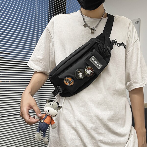 

Men Letter Graphic Fanny Pack, Black