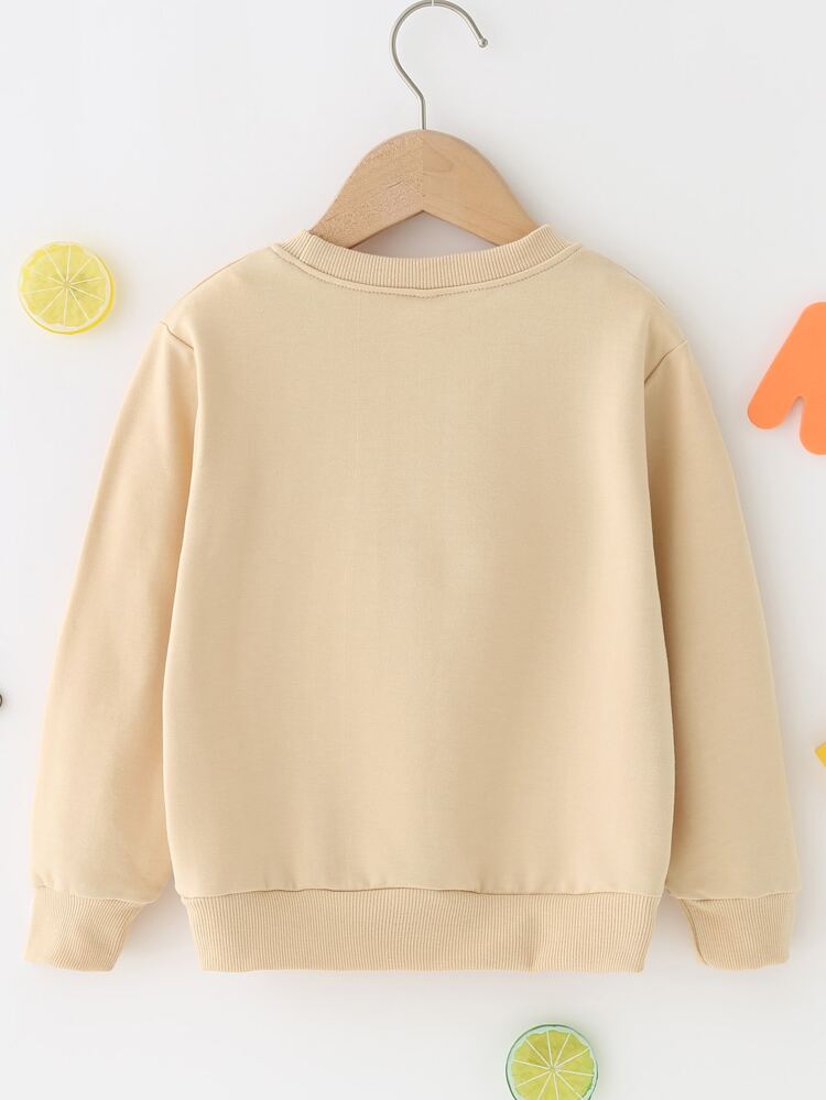 Young Girl Casual Cute Floral & Kitten Print Round Neck Pullover Sweatshirt