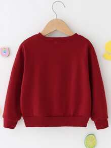 SHEIN Young Boy Letter Graphic Round Neck Pullover - Burgundy - View 2