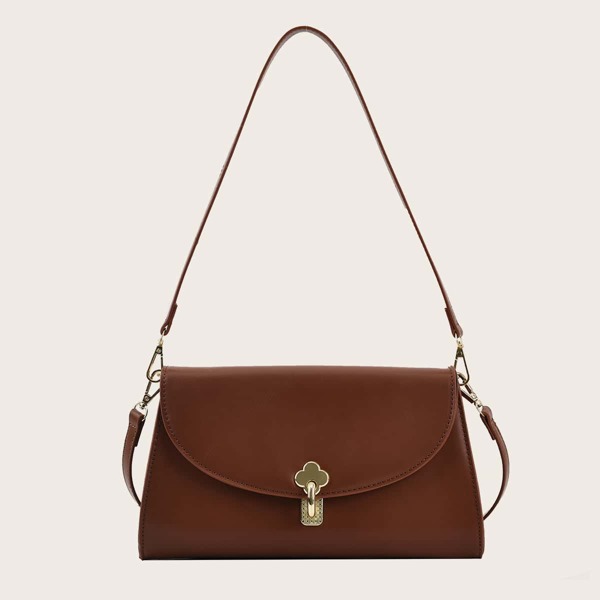 

Metal Decor Flap Square Bag, Brown