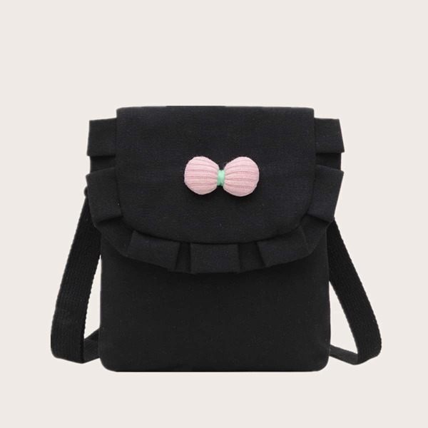 

Bow Decor Canvas Crossbody Bag, Black