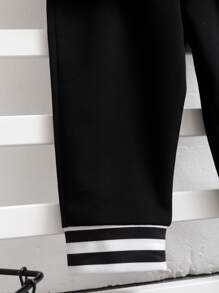 Baby Boy Striped Bear And Letter Embroidery Pullover & Joggers - Black and White - View 3