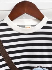 Baby Boy Striped Bear And Letter Embroidery Pullover & Joggers - Black and White - View 4