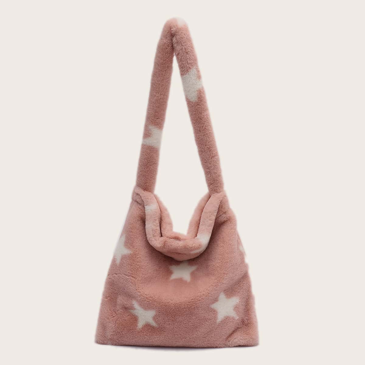 

Star Graphic Fluffy Shoulder Bag, Pink