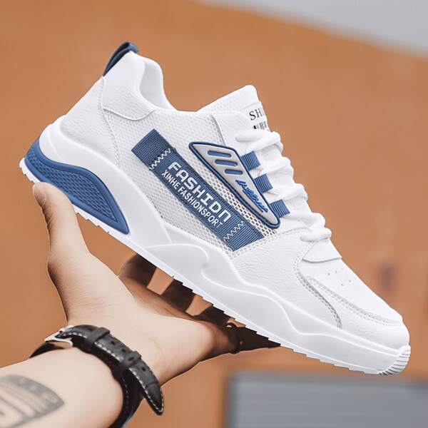 

Men Letter Patch Lace-up Front Sneakers, Royal blue