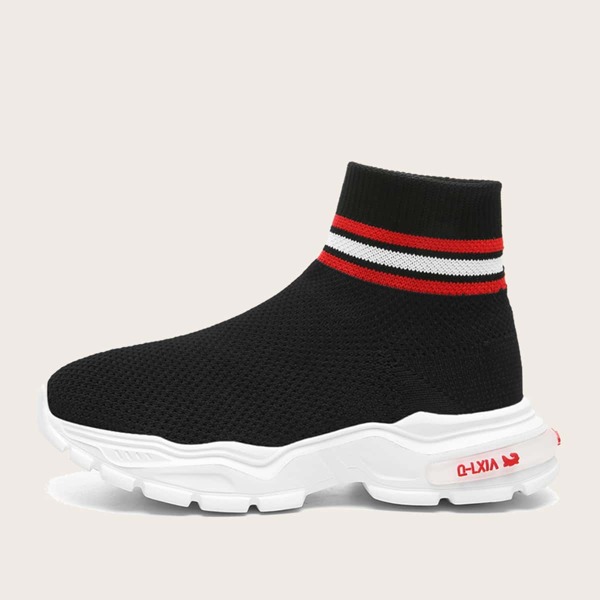 

Boys Striped Pattern Sock Sneakers, Black