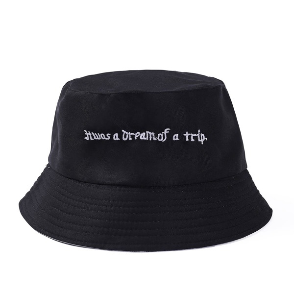 

Letter Embroidered Reversible Bucket Hat, Black