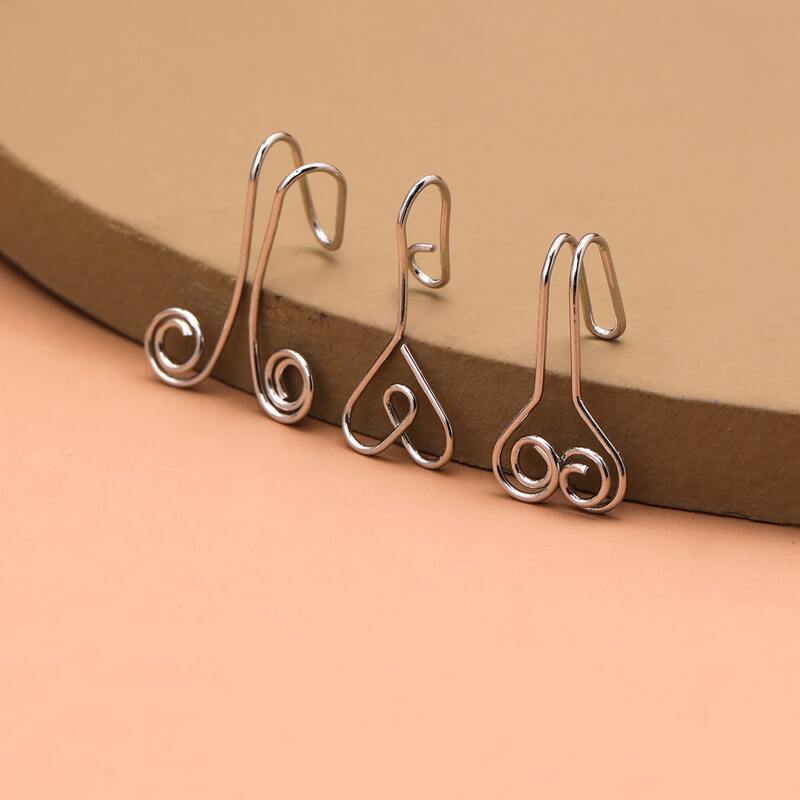 

3pcs Heart Design Nose Ring, Silver