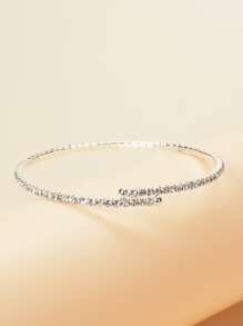 Rhinestone Decor Cuff Bracelet - Silver - View 2