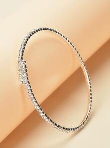 Rhinestone Decor Cuff Bracelet - Silver - View 3