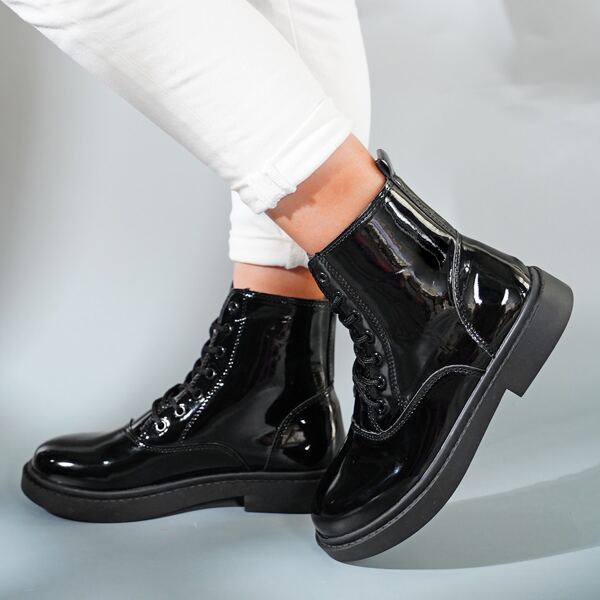 

Minimalist Lace Up Front Combat Boots, Black