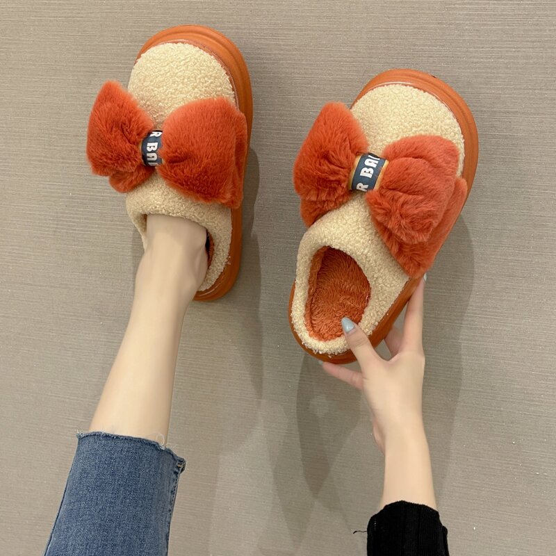 

Bow Decor Bedroom Slippers, Coral orange
