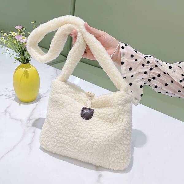 

Minimalist Fuzzy Square Bag, Beige